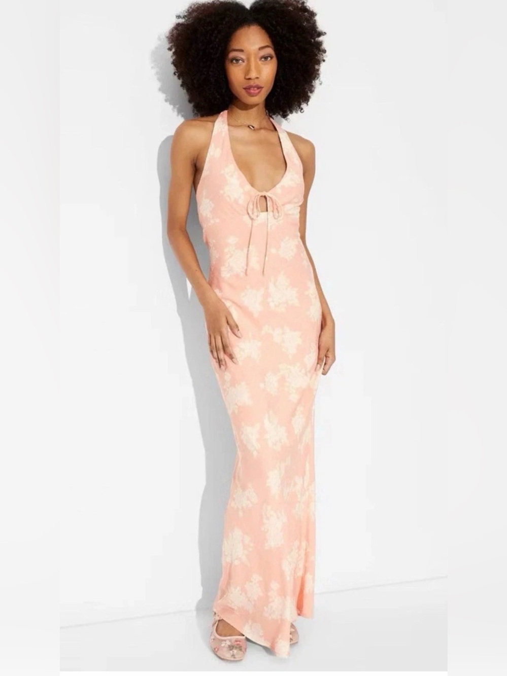 wild fable NWT Women’s Peach Tie-Front Halter Sun Dress Floral Maxi Dress S-XXL